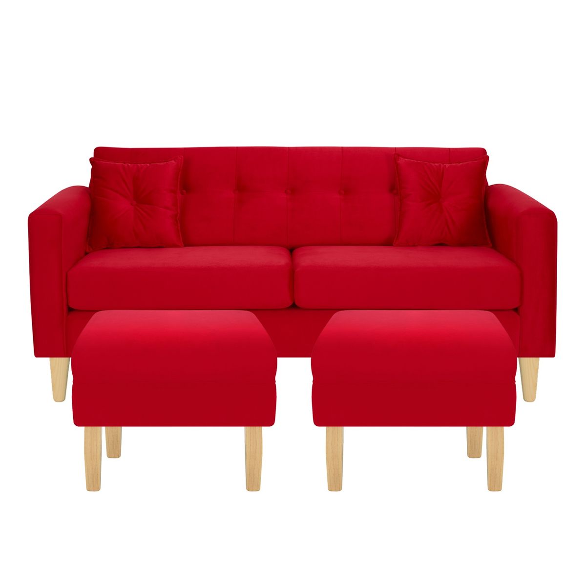 BODEVIR - Sofa New Retro 3C+2 Pouf Felpa 05 Rojo
