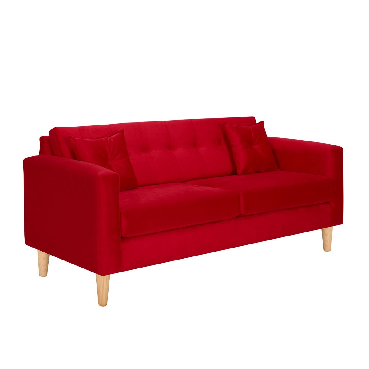 BODEVIR - Sofa New Retro 3C+2 Pouf Felpa 05 Rojo