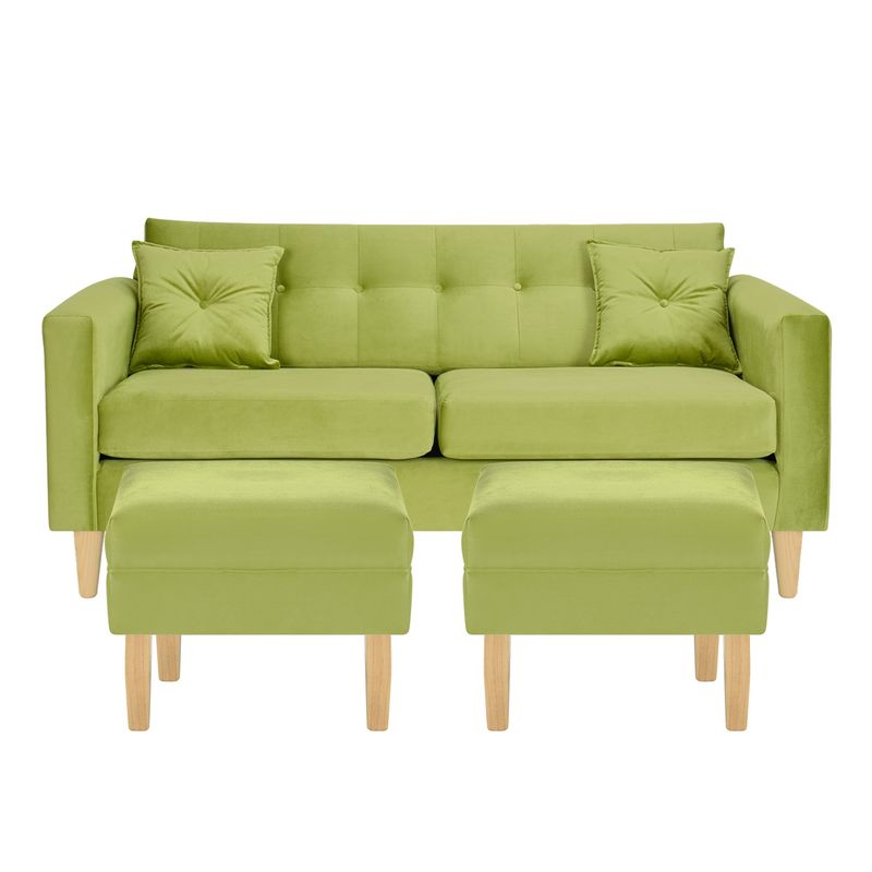 BODEVIR - Sofa New Retro 3C+2 Pouf Felpa 05 Pistacho