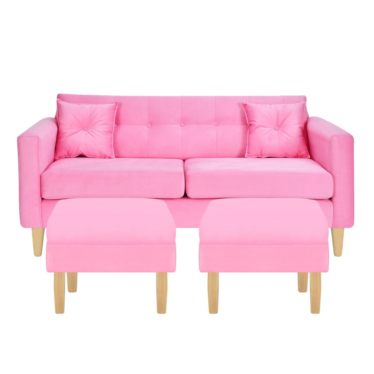 BODEVIR - Sofa New Retro 3C+2 Pouf Felpa 05 Rosado
