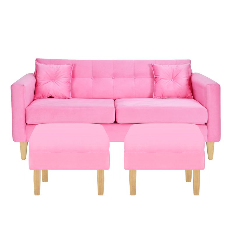 BODEVIR - Sofa New Retro 3C+2 Pouf Felpa 05 Rosado