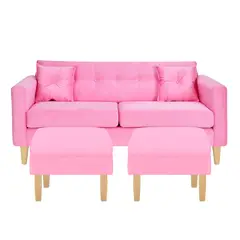 BODEVIR - Sofa New Retro 3C+2 Pouf Felpa 05 Rosado