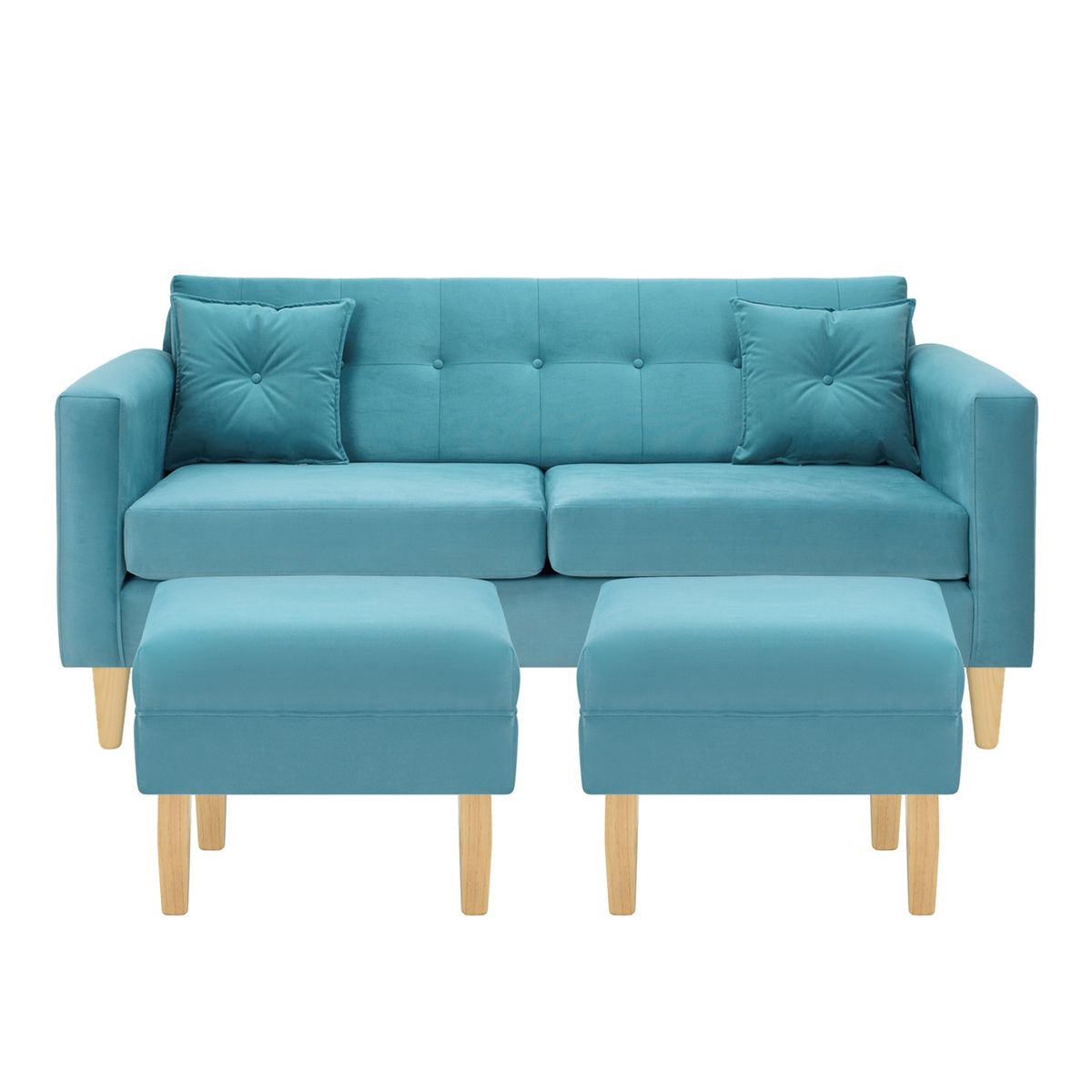 BODEVIR - Sofa New Retro 3C+2 Pouf Felpa 05 Turquesa