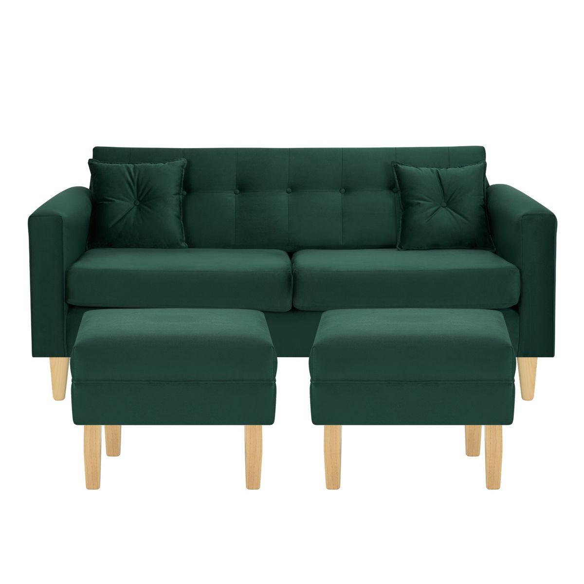 BODEVIR - Sofa New Retro 3C+2 Pouf Felpa 05 Verde Botella