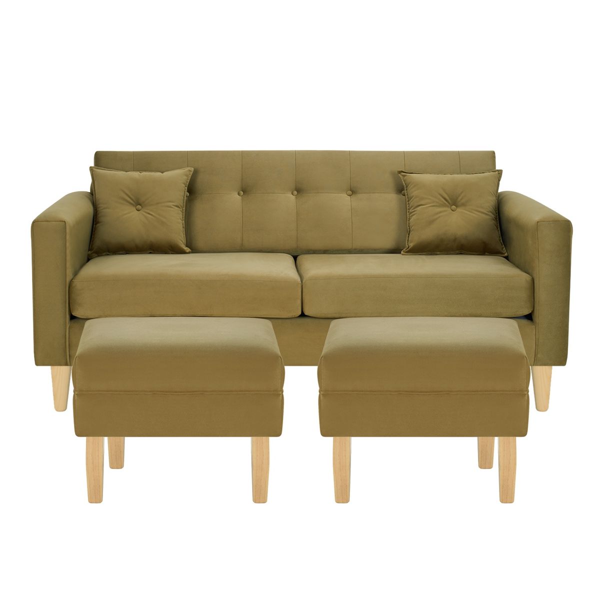 BODEVIR - Sofa New Retro 3C+2 Pouf Felpa 05 Verde Musgo