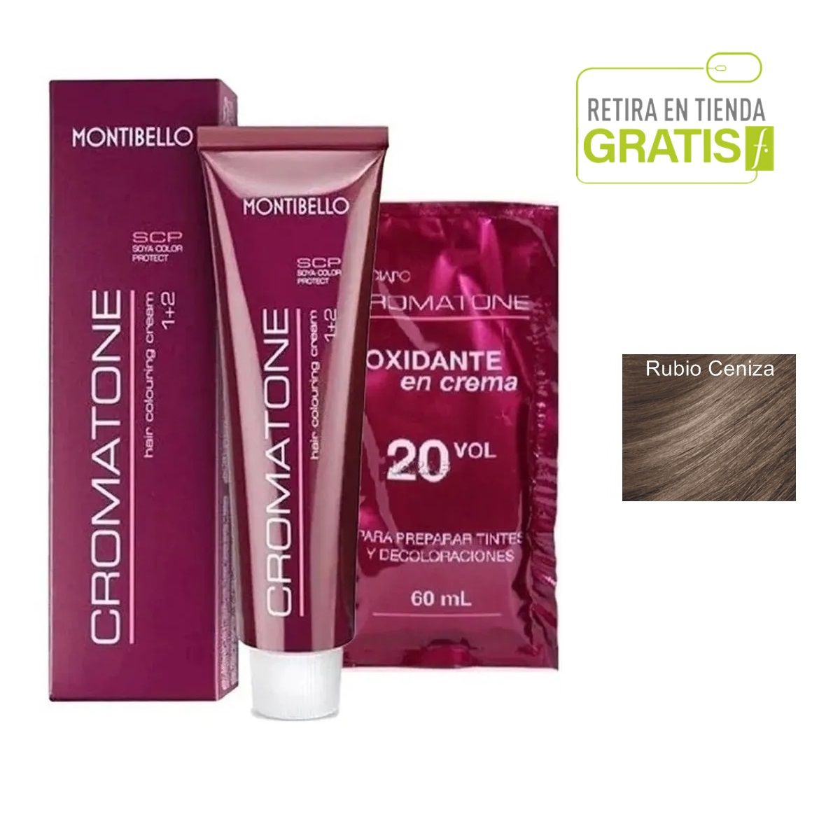 MONTIBELLO - Tintura Permanente Cromatone 7.1 Rubio Ceniza+  Oxidante