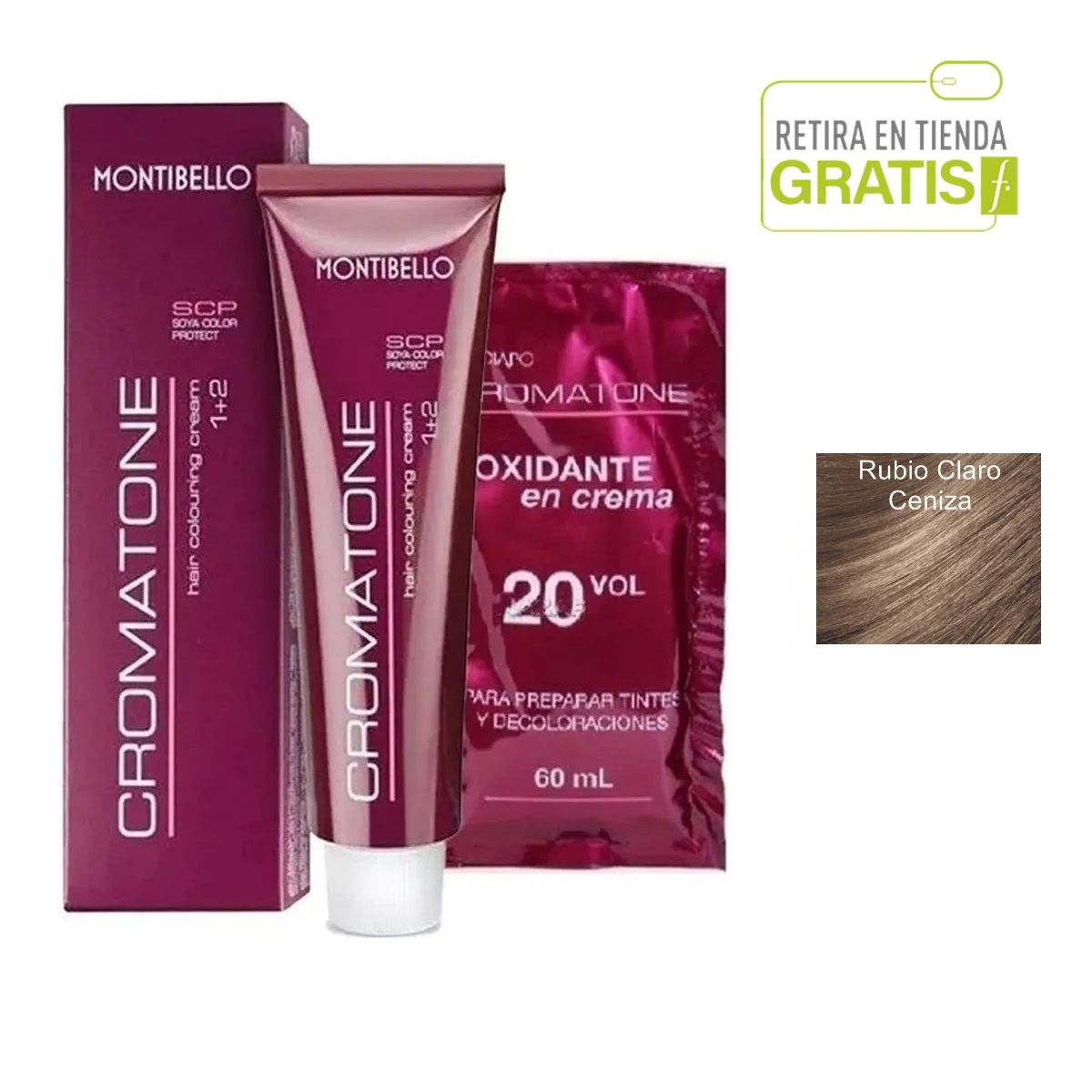 MONTIBELLO - Tintura Permanente Cromatone 8.1 Rubio Claro Ceniza+  Oxidante