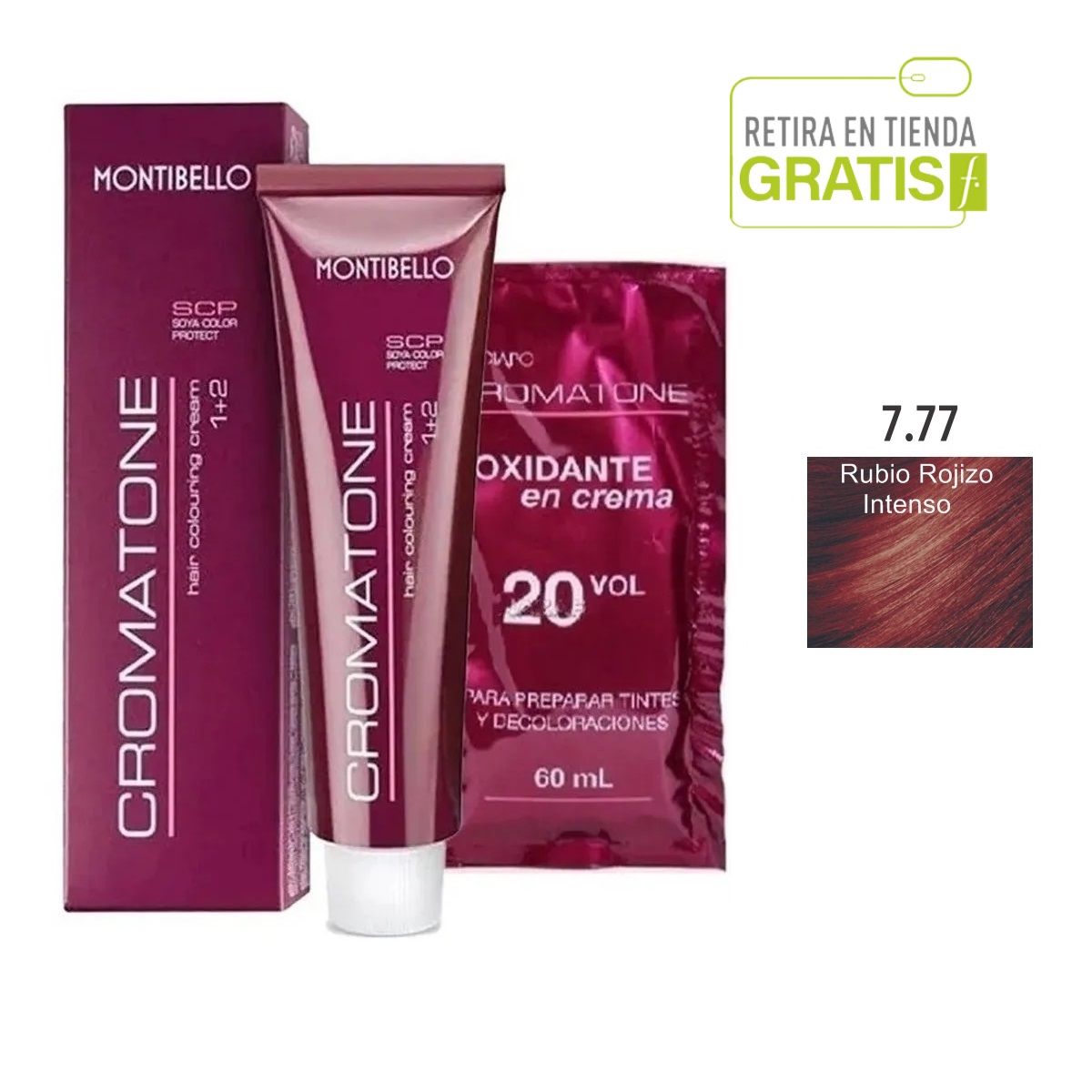 MONTIBELLO - Tintura Permanente Cromatone 7.77 Rubio Rojizo Intenso+  Oxidante