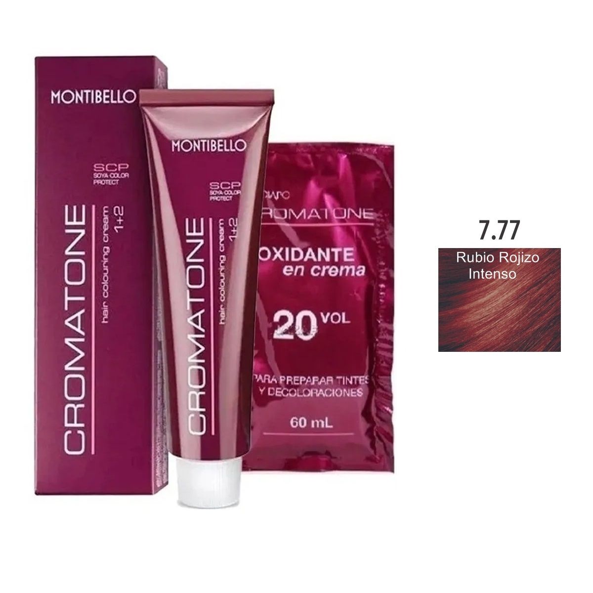 MONTIBELLO - Tintura Permanente Cromatone 7.77 Rubio Rojizo Intenso+  Oxidante