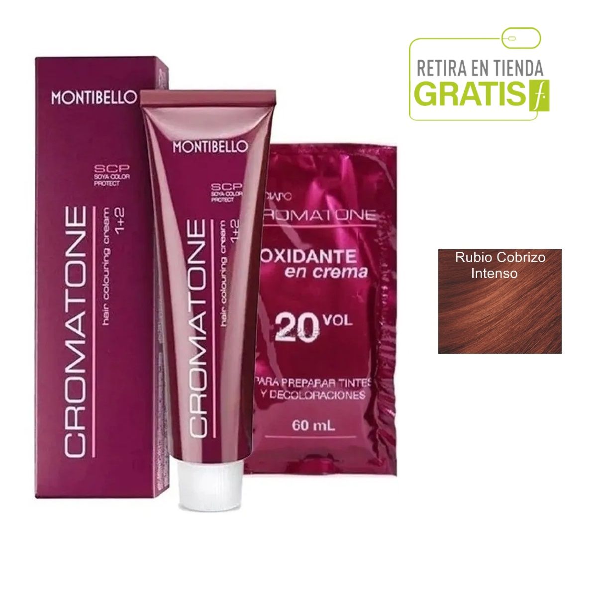 MONTIBELLO - Tintura Permanente Cromatone 7.44 Rubio Cobrizo Intenso+  Oxidante