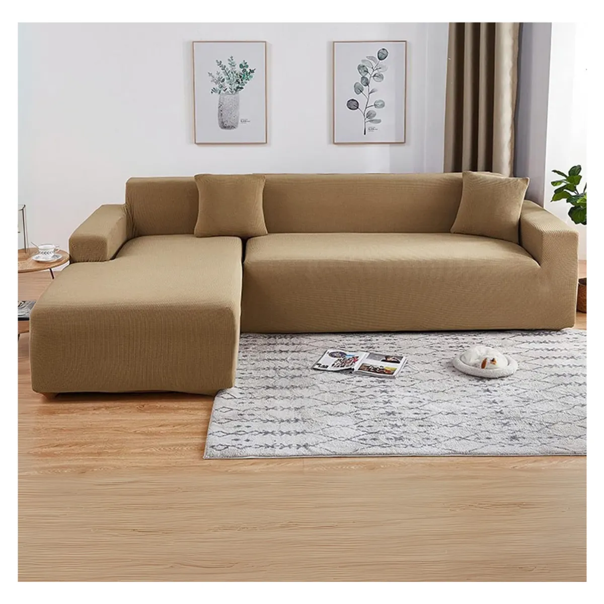 GENERICO - Funda Cubre Sillon Sofá Tipo L 4 Cuerpo Elástica Cuadrille