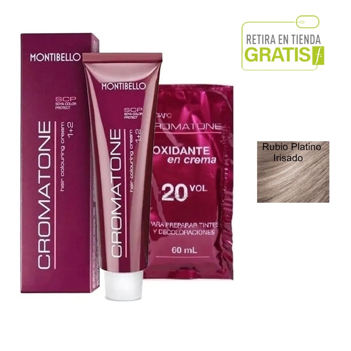 MONTIBELLO - Tintura Permanente Cromatone 10.2 Rubio Platino Irisado+  Oxidante