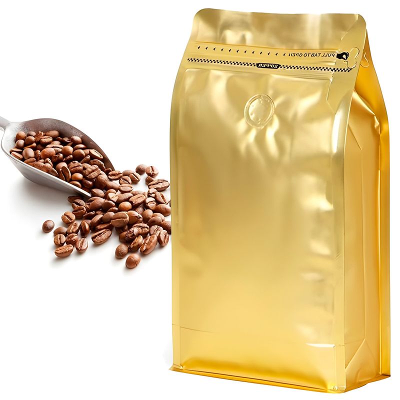 GENERICO - 50 Bolsas Snacks Cafe Alimentos Con Valvula 1000g Dorado 15X32 CM