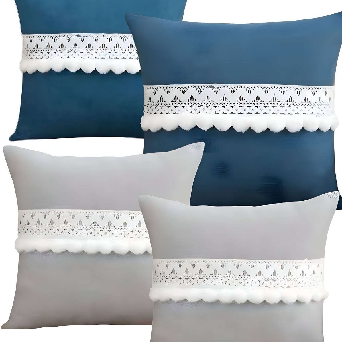GENERICO - SET DE 4 FUNDAS DE COJIN CON POMPON 45x45 f-01