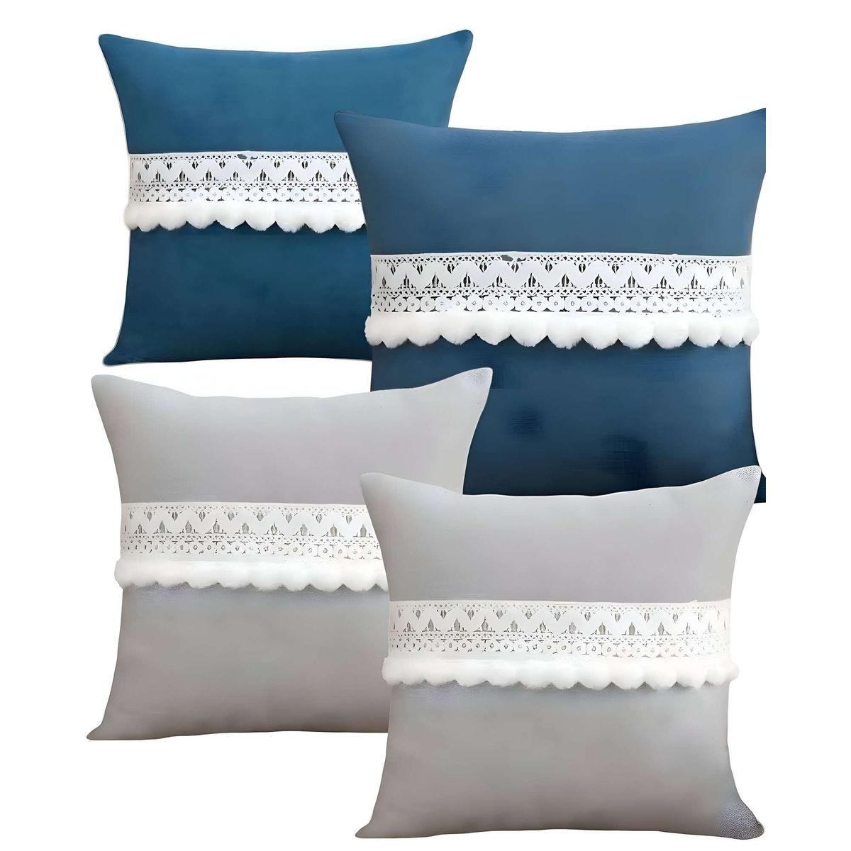 GENERICO - SET DE 4 FUNDAS DE COJIN CON POMPON 45x45 f-01
