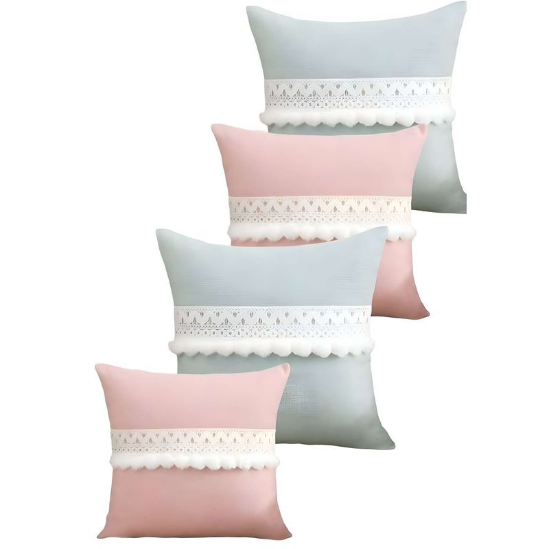 GENERICO - SET DE 4 FUNDAS DE COJIN CON POMPON 45x45 f-02