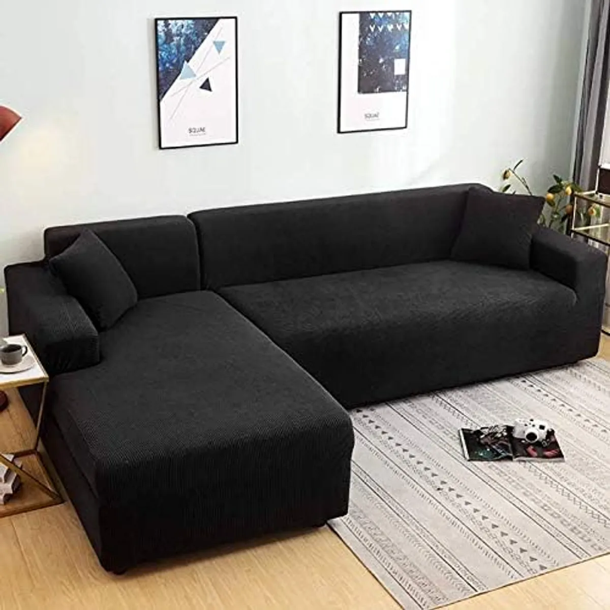 GENERICO - Funda Cubre Sillon Sofá Tipo L 4 Cuerpo Elástica Cuadrille