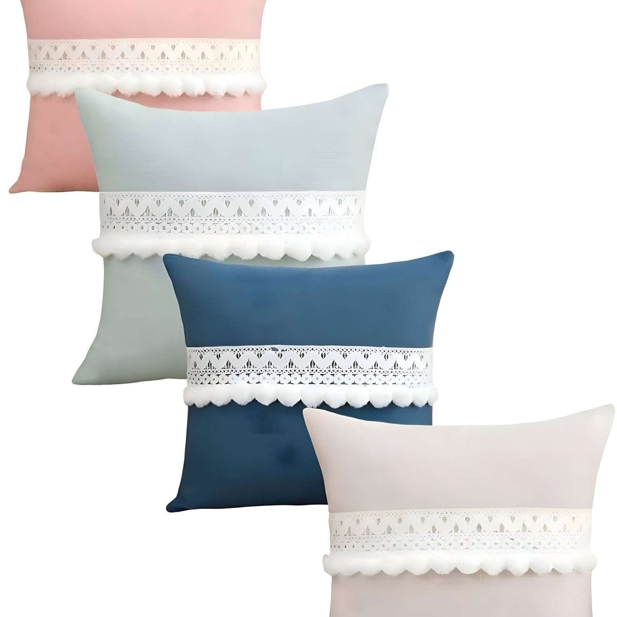 GENERICO - SET DE 4 FUNDAS DE COJIN CON POMPON 45x45 f-04