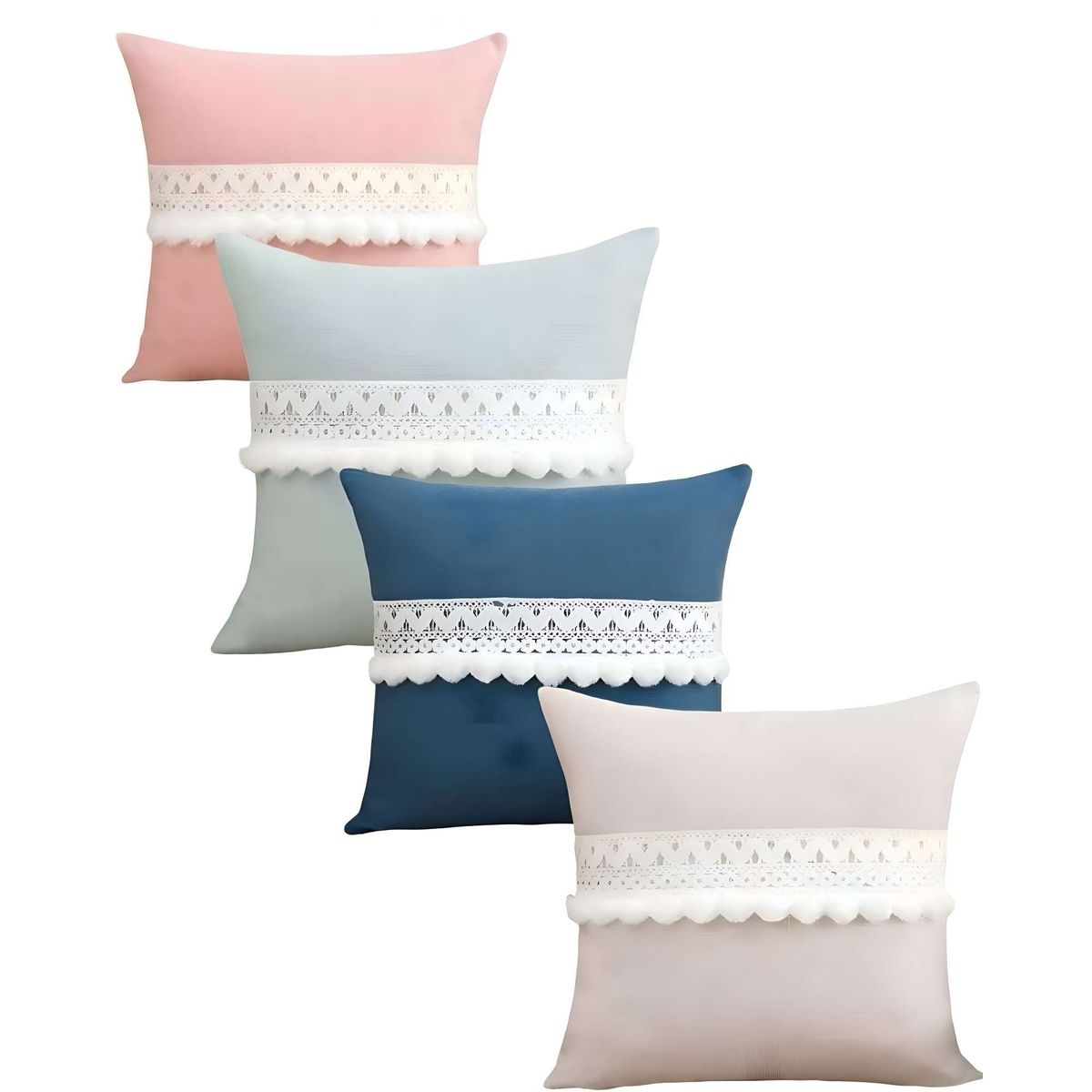 GENERICO - SET DE 4 FUNDAS DE COJIN CON POMPON 45x45 f-04