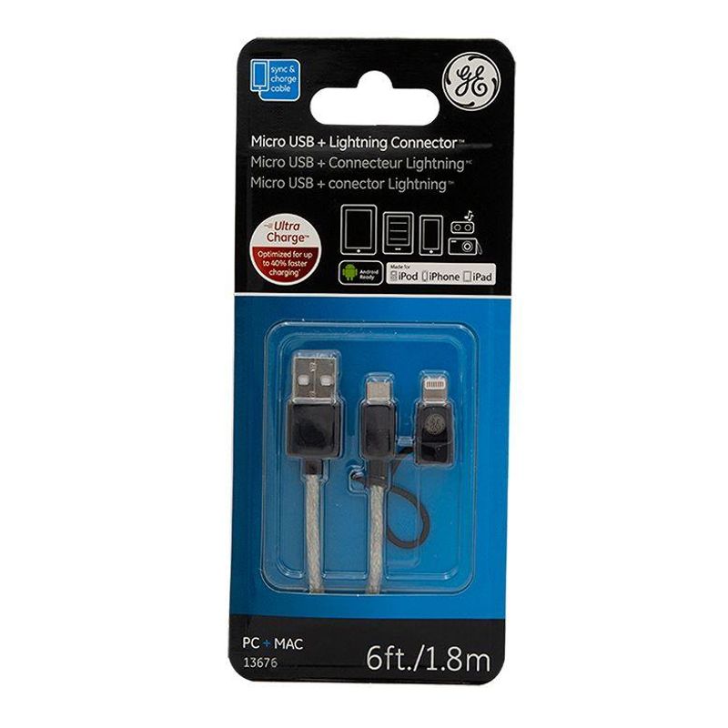 GENERAL ELECTRIC - CABLE 2 EN 1 MICRO USB CON ADAPTADOR LIGHTNING 1,80 M GENERAL ELECTRIC