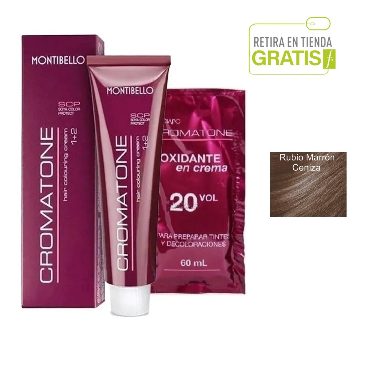 MONTIBELLO - Tintura Permanente Cromatone 7.61 Rubio Marron Cenizo+  Oxidante