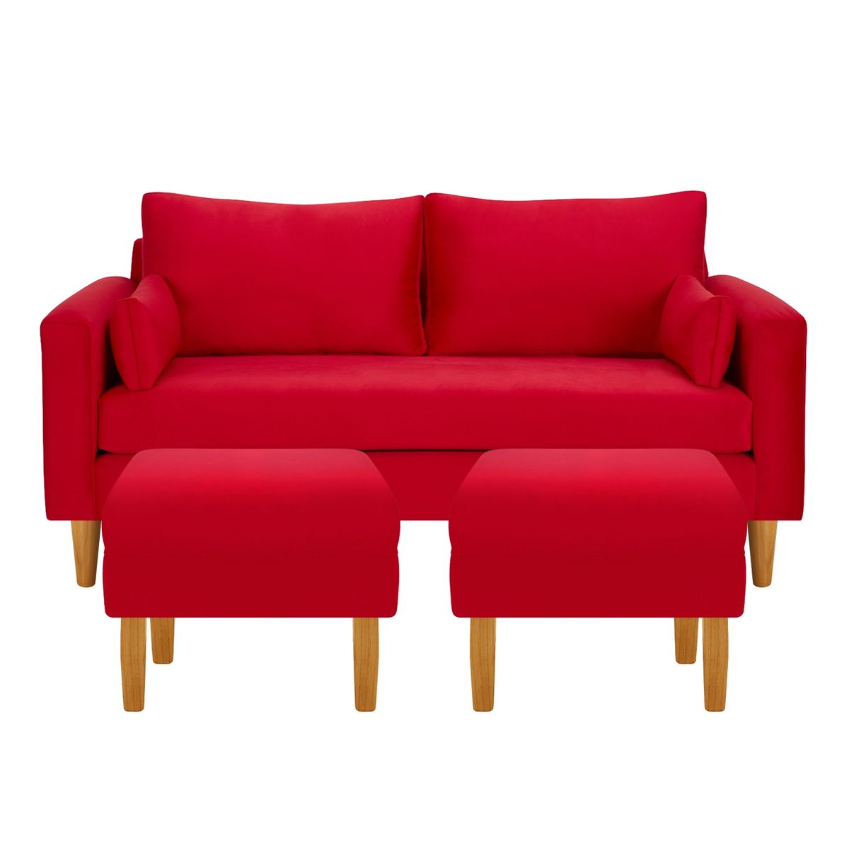 BODEVIR - Sofa Sky 3C+2 Pouf Felpa 04 Rojo.