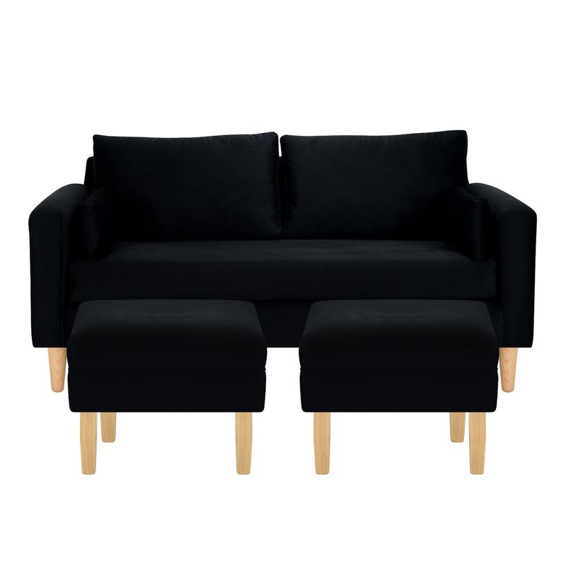 BODEVIR - Sofa Sky 3C+2 Pouf Felpa 05 Negro