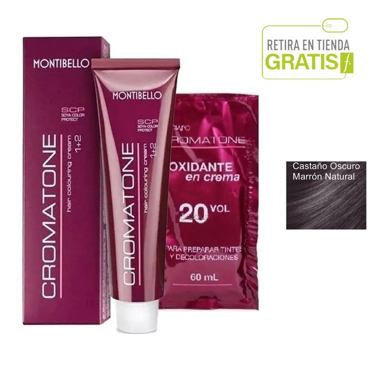 MONTIBELLO - Tintura Permanente Cromatone 3.60 Castaño Oscuro Marrón+  Oxidante