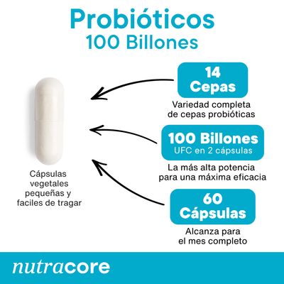 Imagen 2 del producto Probióticos 100 Billones 14 Cepas - 60 Cápsulas vegetales -