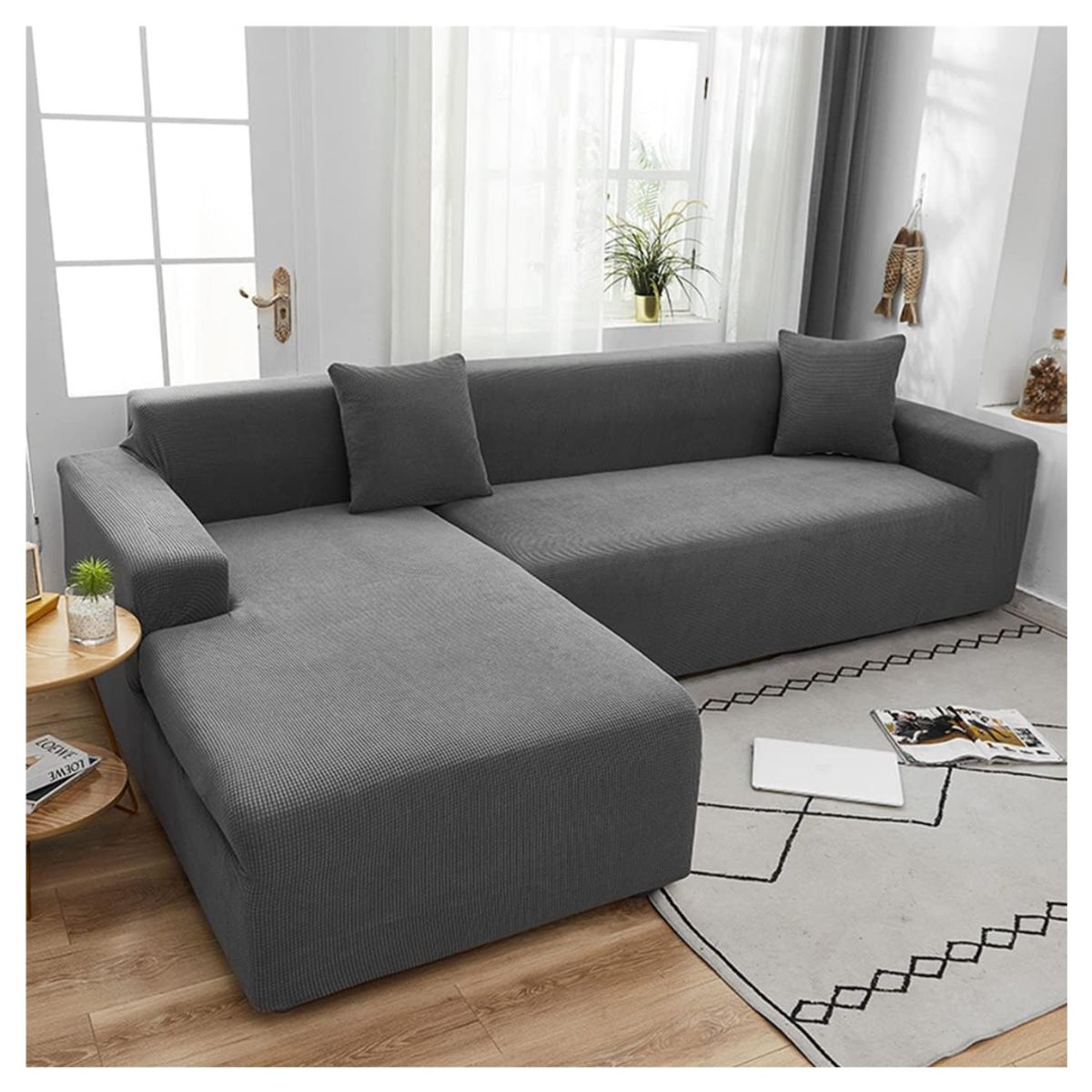 GENERICO - Funda Cubre Sillón Sofá Tipo L 3 Cuerpo Elástica Cuadrille