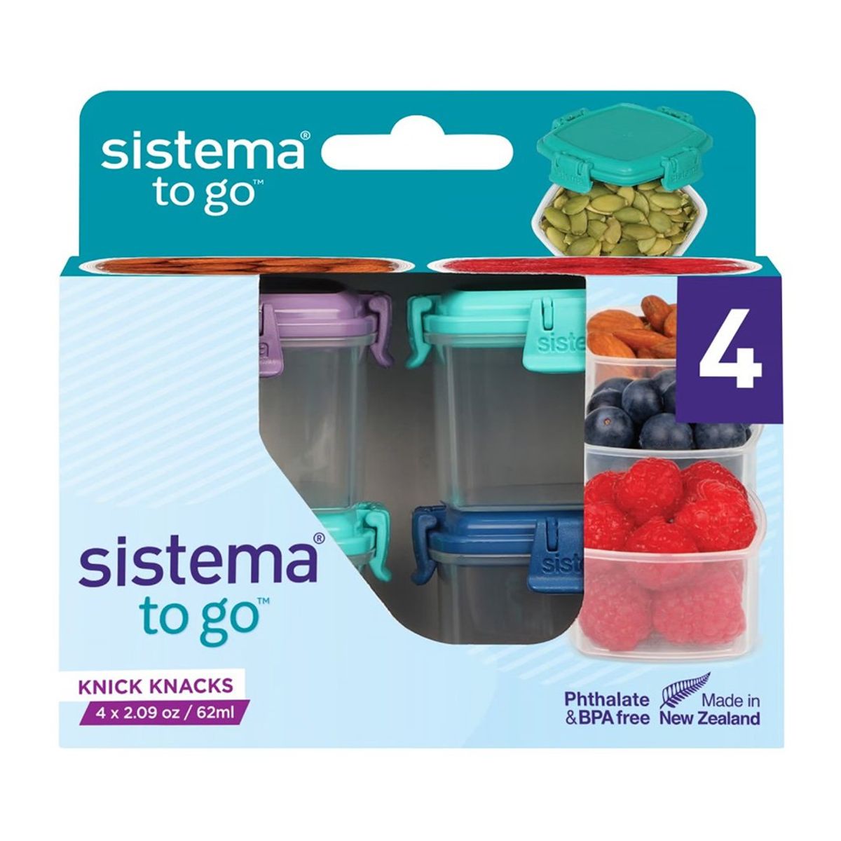 SISTEMA - Sistema To Go Pack 4 Contenedores Herméticos 62ML Knick Knacks Colores
