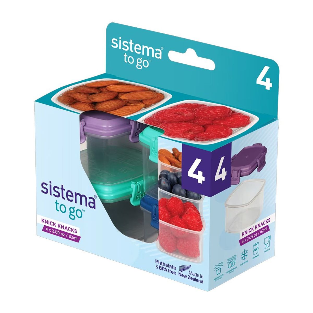 SISTEMA - Sistema To Go Pack 4 Contenedores Herméticos 62ML Knick Knacks Colores