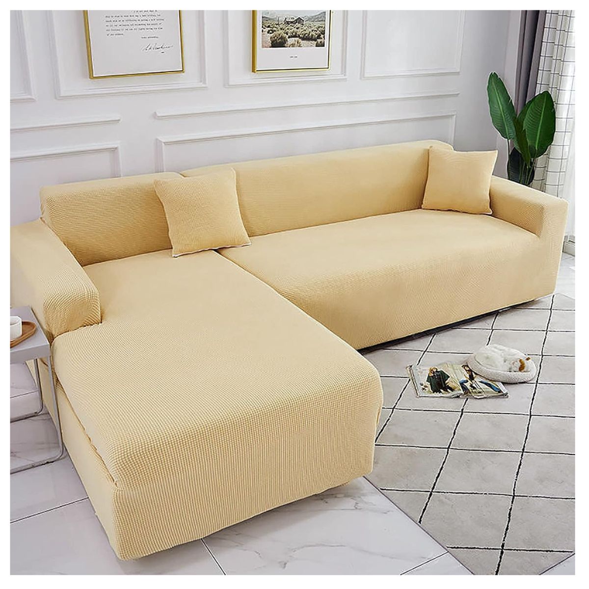 GENERICO - Funda Cubre Sillón Sofá Tipo L 3 Cuerpo Elástica Cuadrille