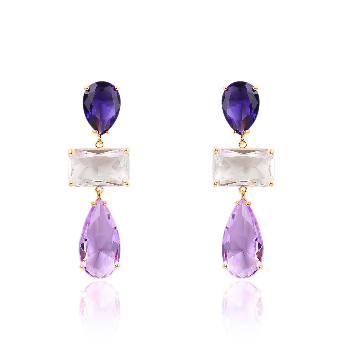 VANE COLLECTION - Aros para mujer pegado colgante fino baño de oro circón morado y rosado