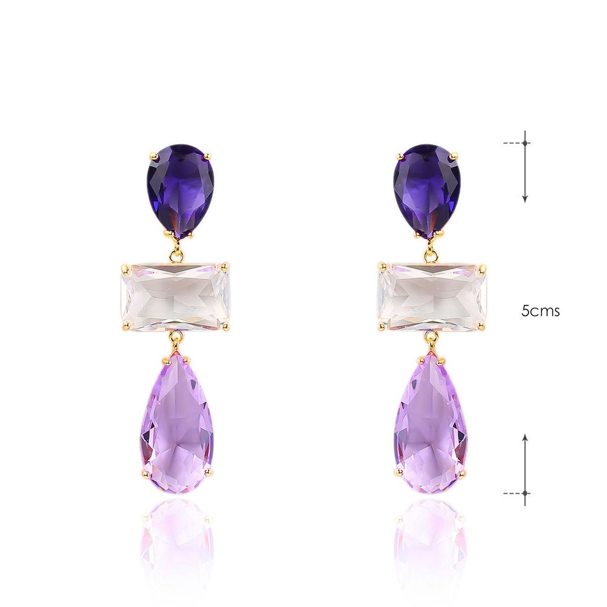 VANE COLLECTION - Aros para mujer pegado colgante fino baño de oro circón morado y rosado