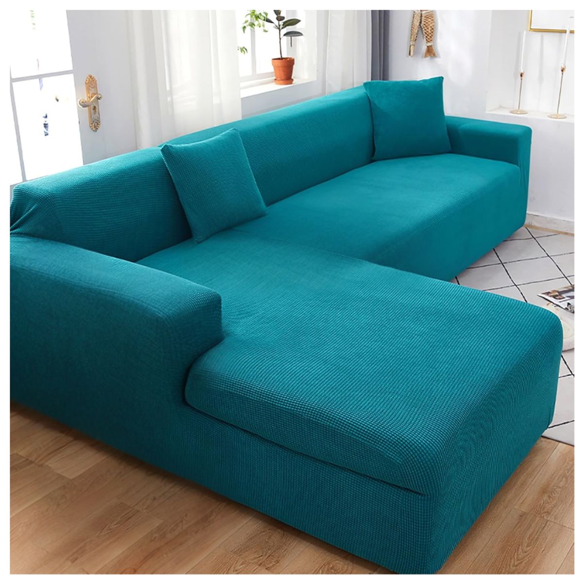 GENERICO - Funda Cubre Sillón Sofá Tipo L 3 Cuerpo Elástica Cuadrille