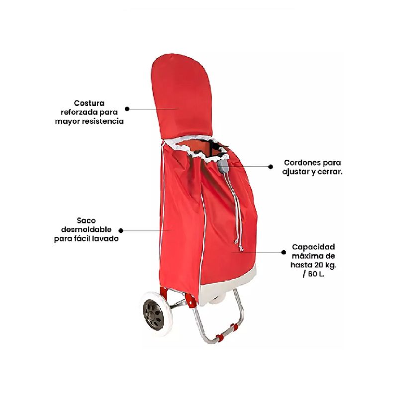 GENERICO - Carrito de compras plegable 30 kg color rojo