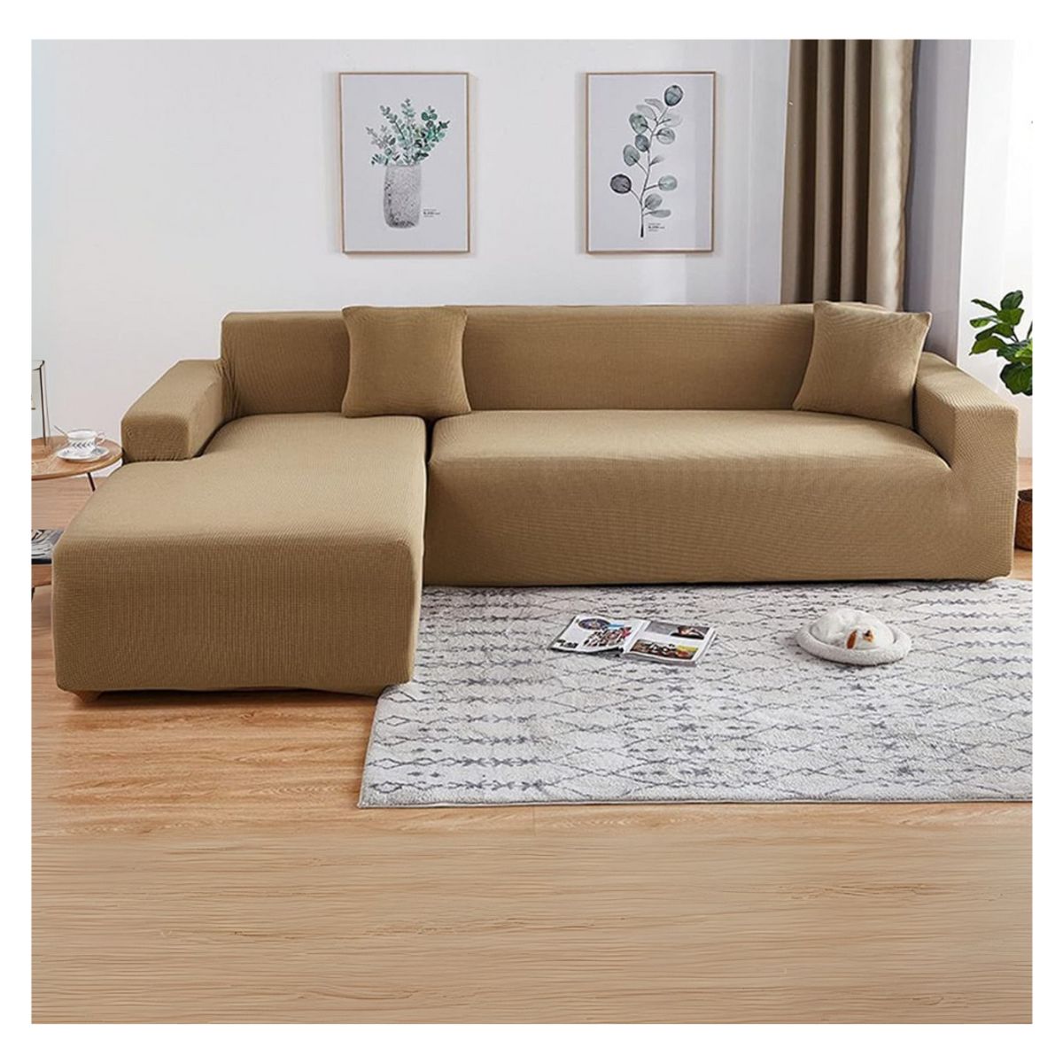 GENERICO - Funda Cubre Sillón Sofá Tipo L 3 Cuerpo Elástica Cuadrille