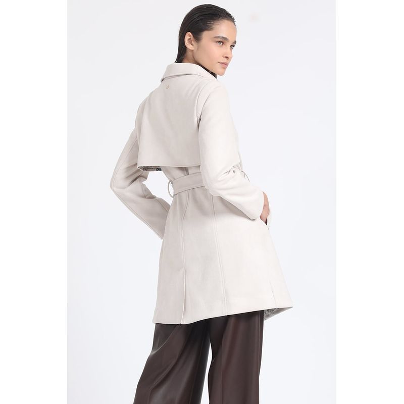 LIOLA - Trench Efecto Gamuza, Forro Estampado, Beige Liola