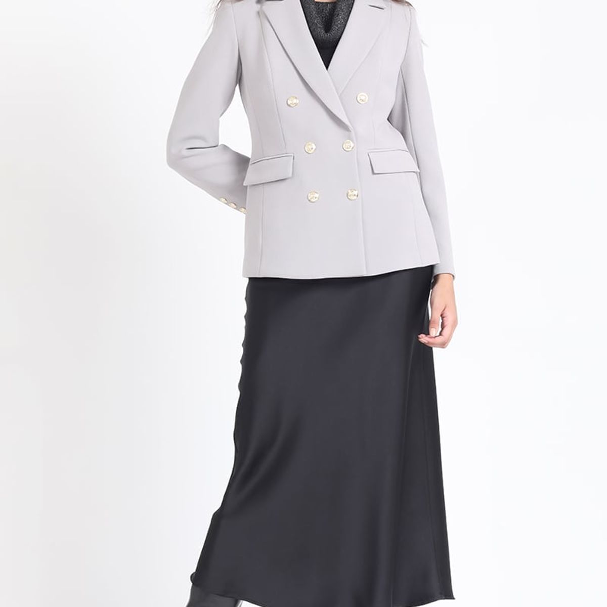 LIOLA - Blazer Entallado Cruzado, Gris Liola