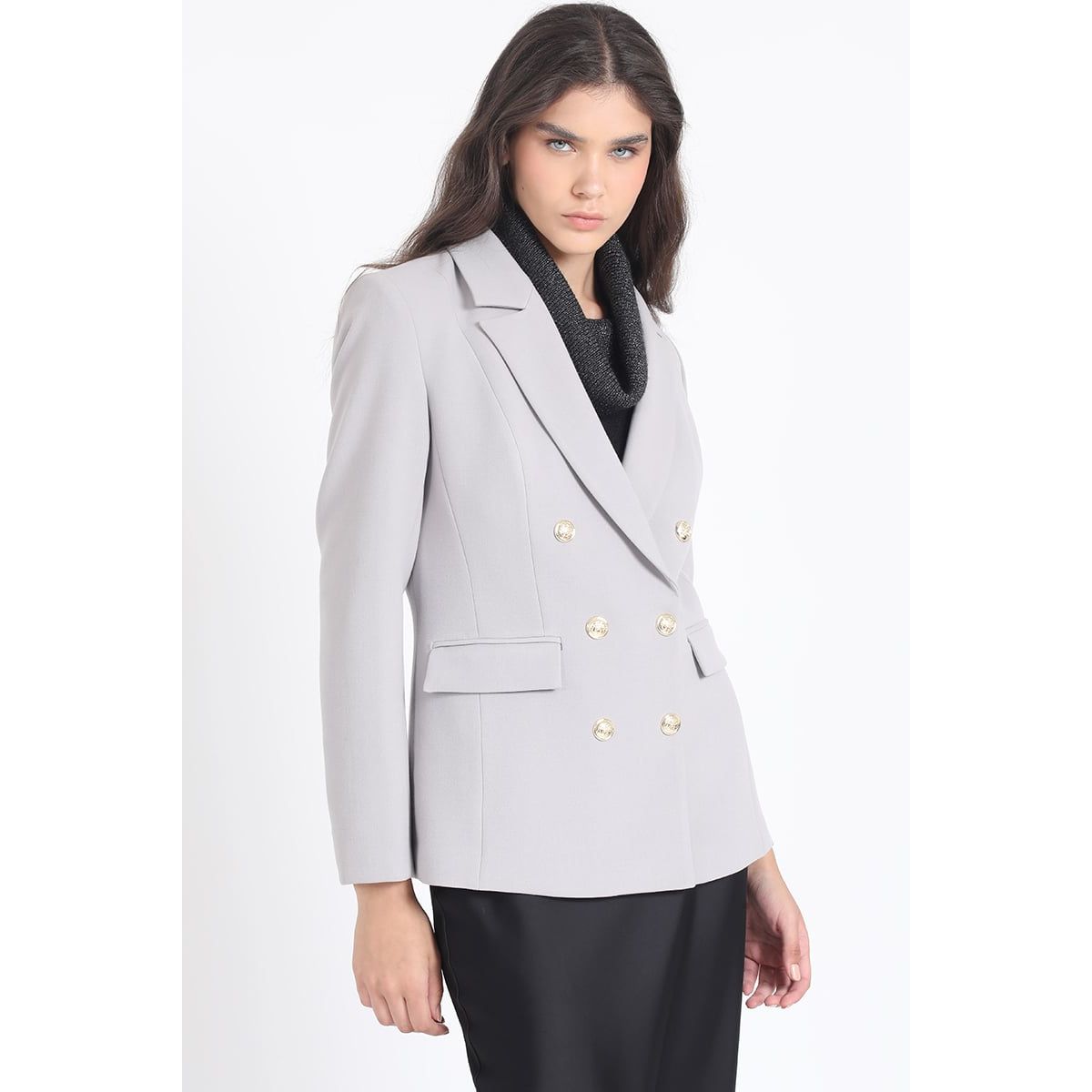 LIOLA - Blazer Entallado Cruzado, Gris Liola