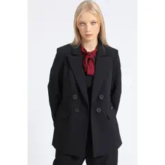 LIOLA - Blazer Entallado Cruzado, Boton Contraste, Negro