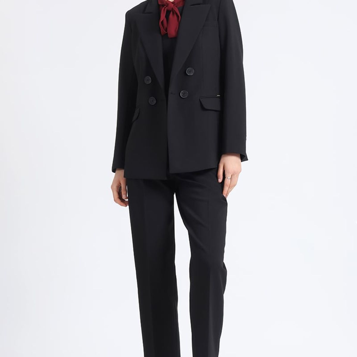 LIOLA - Blazer Entallado Cruzado, Boton Contraste, Negro Liola