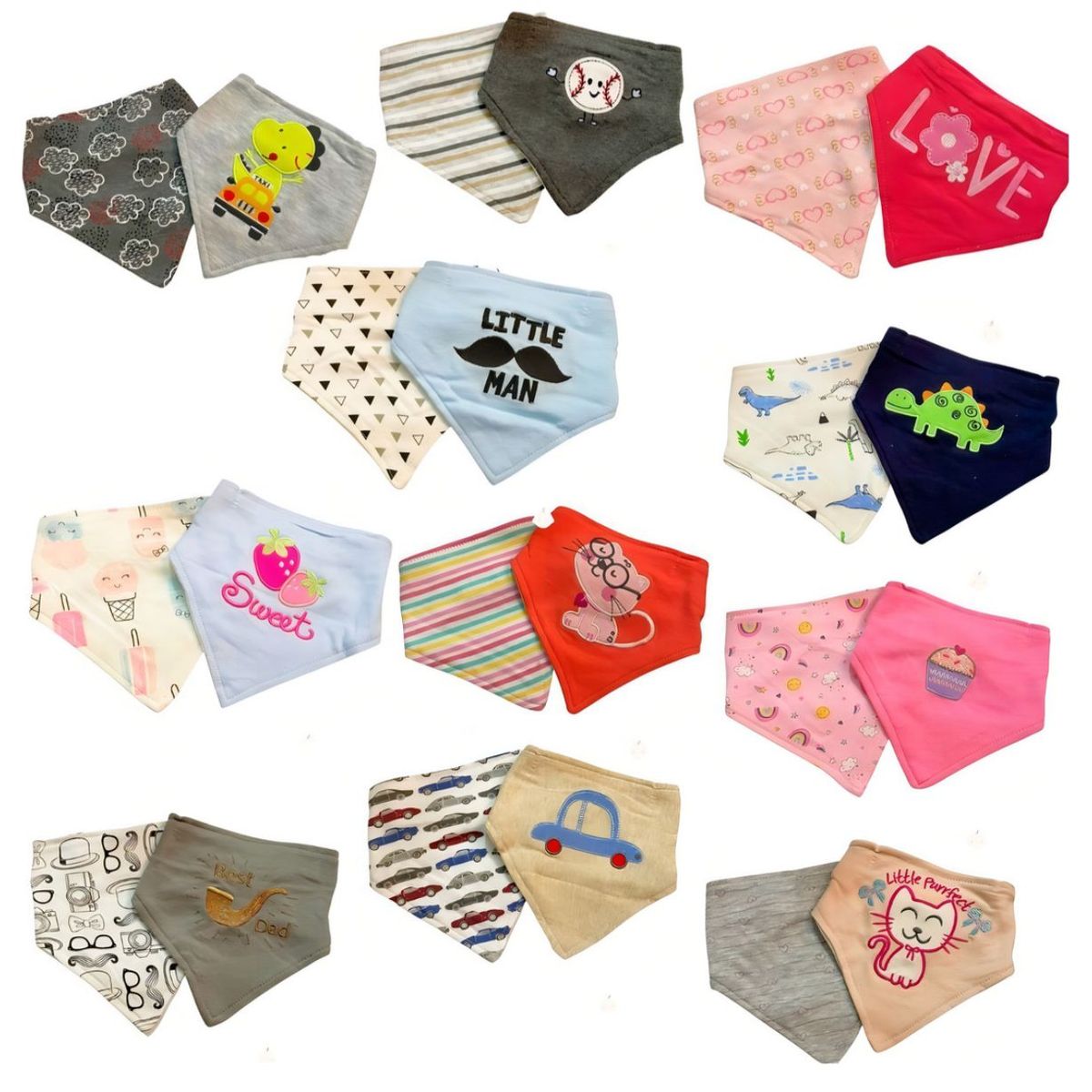 GENERICO - Pack 6 Bandanas Bebe Doble Capa De Algodón Y Bordada