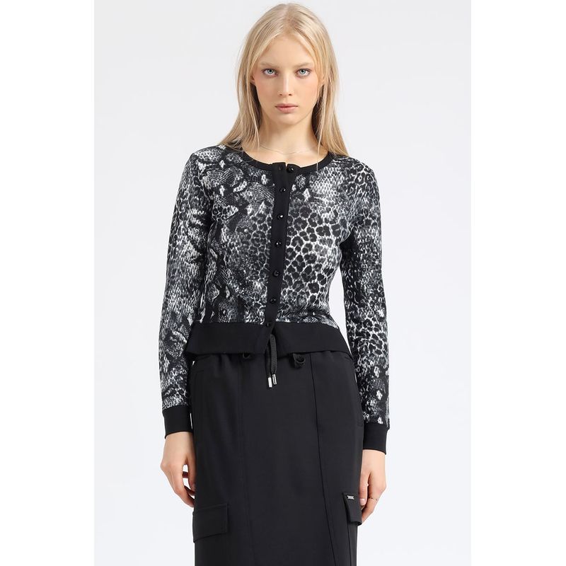 LIOLA - Cardigan Animal Print, Negro Liola