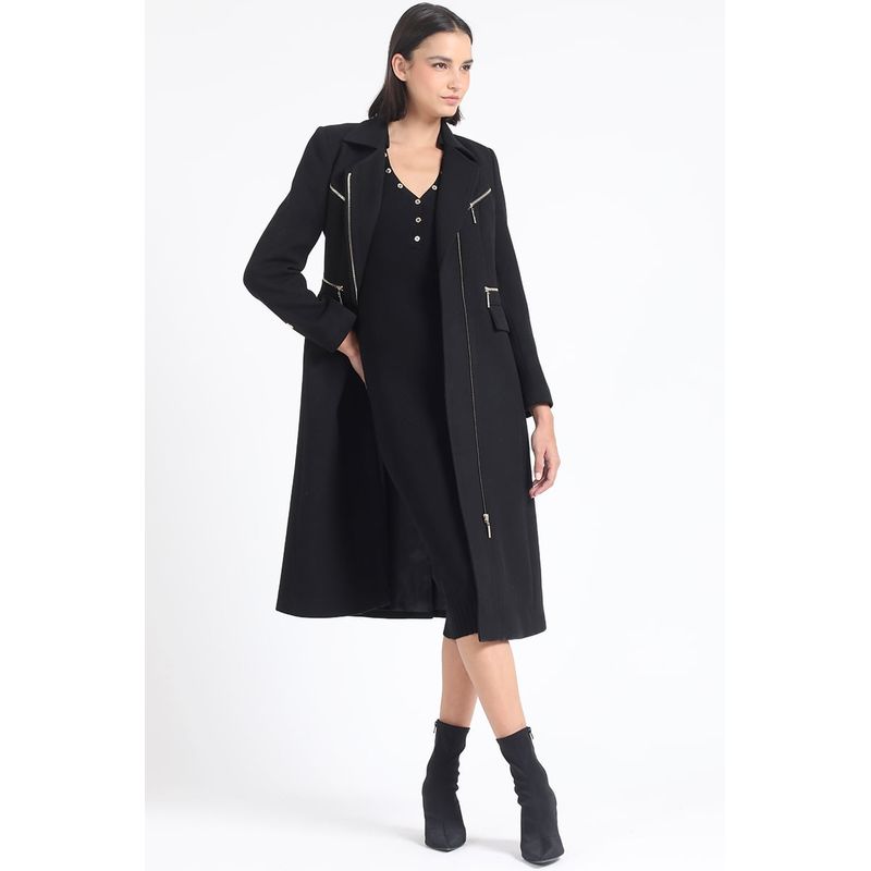 LIOLA - Abrigo Largo Biker, Muflon Negro Liola
