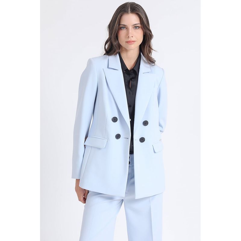 LIOLA - Blazer Entallado Cruzado, Boton Contraste, Celeste Liola