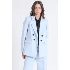 LIOLA - Blazer Entallado Cruzado, Boton Contraste, Celeste