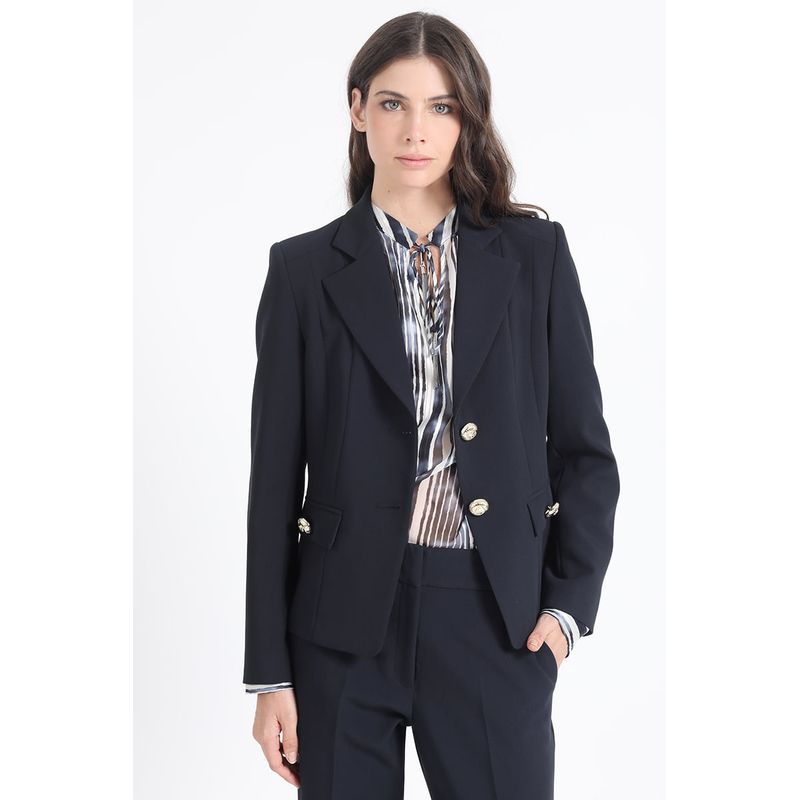 LIOLA - Blazer Entallado Con Cinturon, Azul Marino Liola