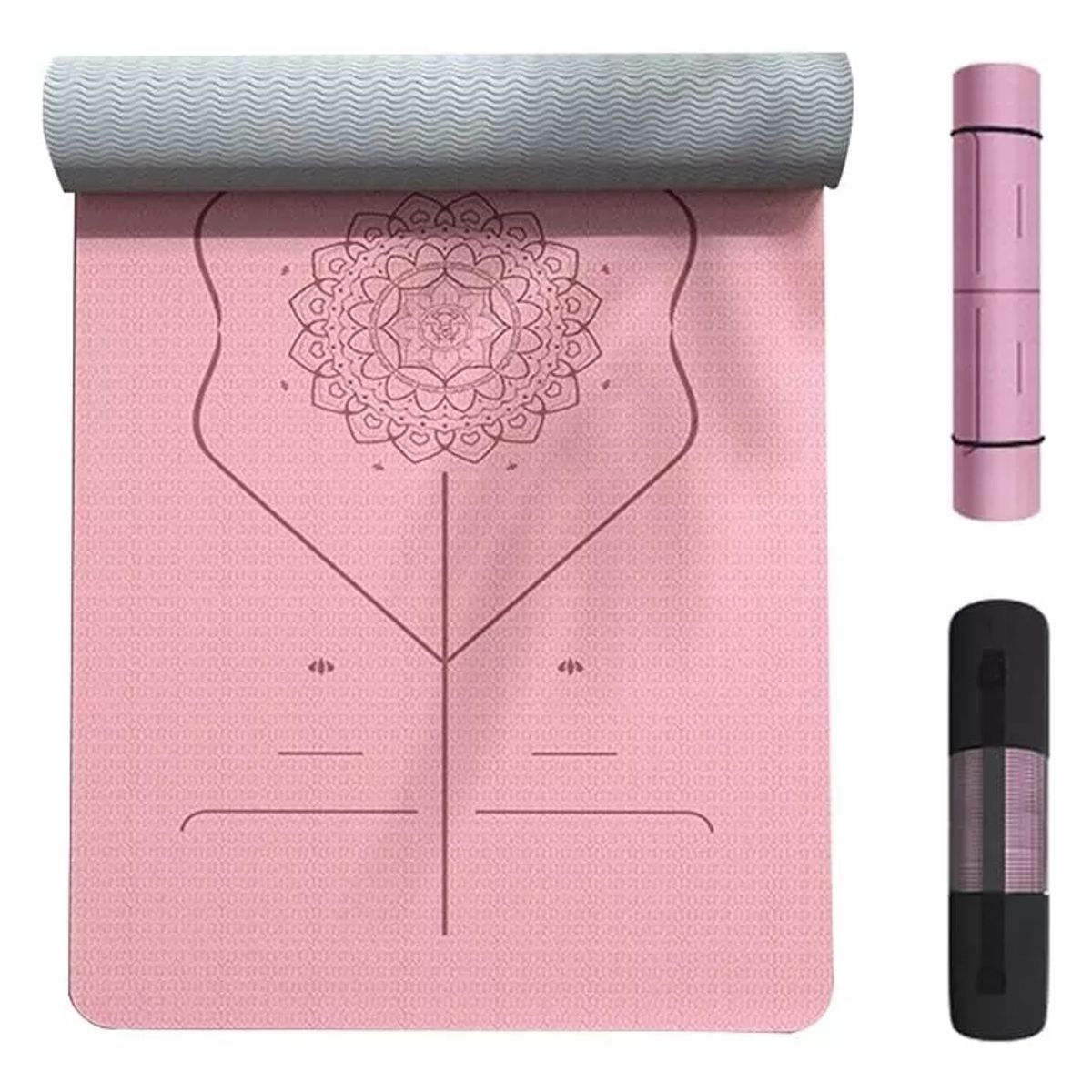 GENERICO - Mat de Yoga Design Con Marcas De Alineación de 8mm más bolso-Rosado